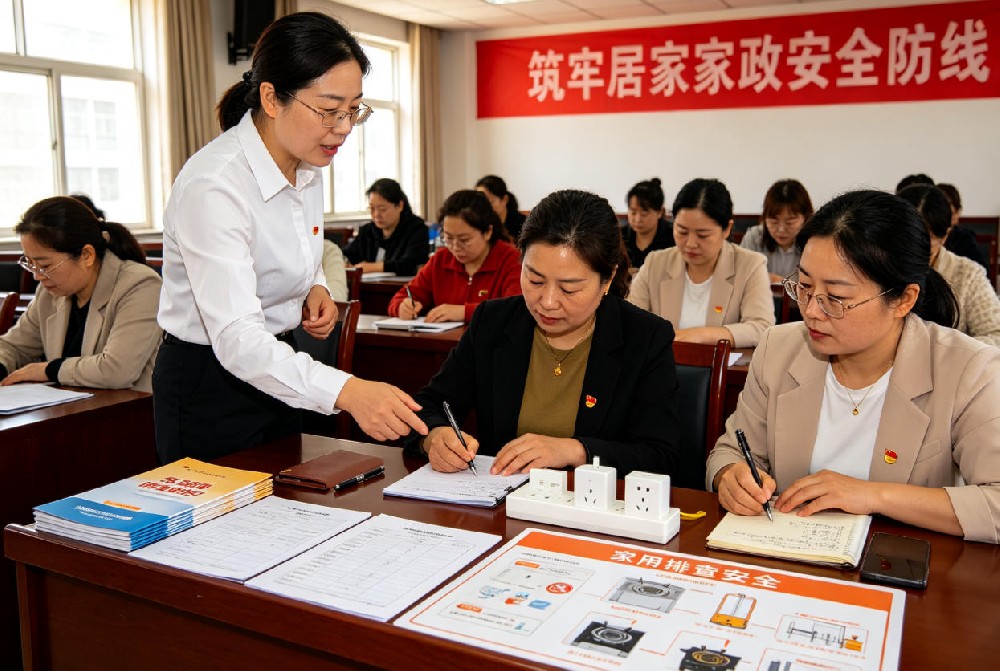 家政从业人员居家安全专项培训现场 西安家政安全培训,讲师讲解居家防火防触电安全操作规范